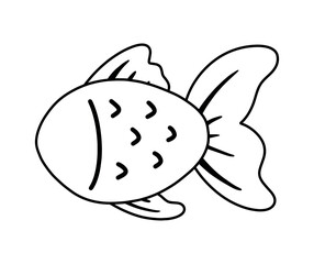 Fish Line Icon for Coloring Page Sea Animal Cartoon Vector Illustration