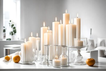 Candlelit Elegance: White Modern Interior Still Life