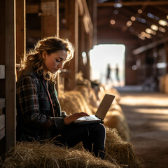 farm girl working on laptop