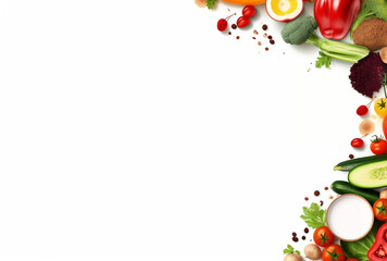 Simple white banner design with fruit and vegetable background. AI Generated Images