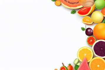 Simple white banner design with fruit and vegetable background. AI Generated Images