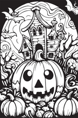 Halloween cartoon coloring illustration kid childern vector  image