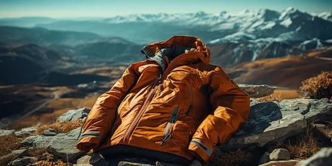 Papier Peint photo Lavable Camping a jacket on a mountain