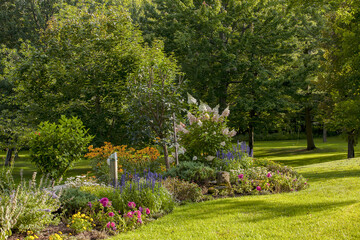 Blossoming Flowers In A Garden; Granby, Quebec, Canada