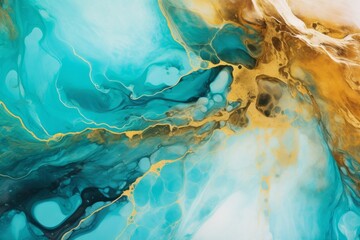 Abstract Turquoise and Gold Paint on Countertop with Artistic Flair, Creative Background with Copy Space