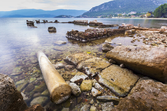 Rock And Debris Along The Shoreline; Corinth, Greece
