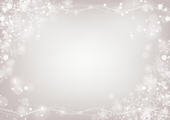 冬のキラキラ背景フレーム 白を基調とした雪の結晶のシンプルな飾り枠
