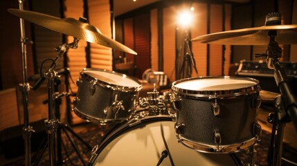 Fototapeta na wymiar drums set and amplifiers in a music studio