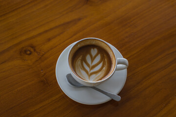 coffee art latte, hot coffee, top view concept. morning time 