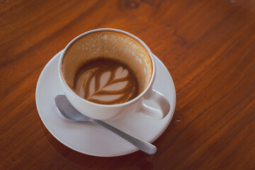 coffee art latte, hot coffee, top view concept. morning time 