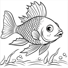 Fish coloring Pages for Kids, Vector Coloring Pages