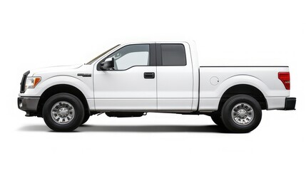 side view of white pick up truck on white background great for mockup and concepts.  generative AI - Powered by Adobe