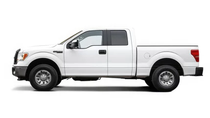 Deurstickers side view of white pick up truck on white background great for mockup and concepts.  generative AI © jackson
