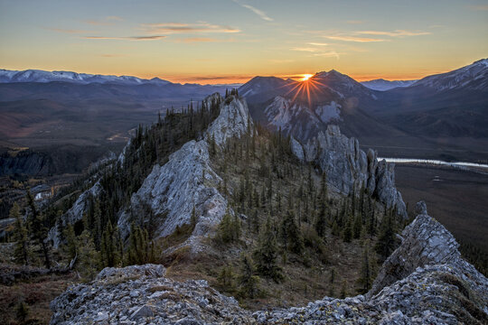 Sunset As Seen From The Top Of Sapper Hill Along The Dempster Highway, Northern Yukon; Yukon, Canada