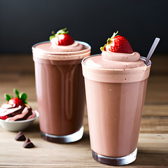 batidas de chocolate y fresas en mesa
