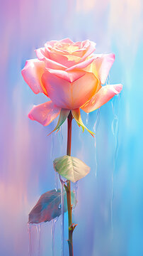 Multi-colored paint illustration of a beautiful pink rose