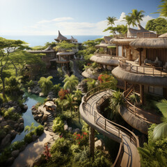 Fototapeta premium Tropical island health center surrounded by lush 