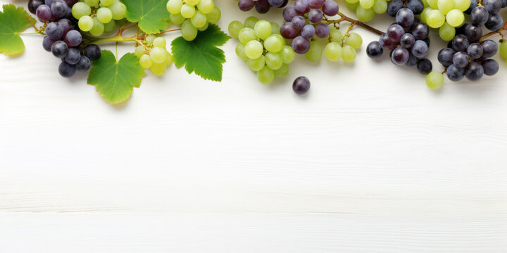 Green and Black juicy grapes on white background.