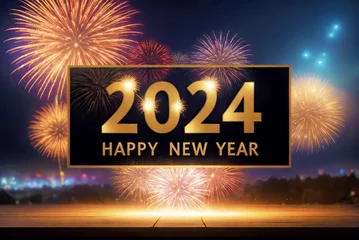 Fotobehang Countdown to 2024 Happy New Year Stock fireworks, AI Generated © GOLVR