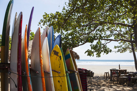 Surf Boards Available For Rent In Playa Hermosa; Nicaragua