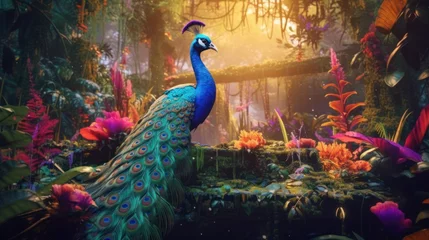 Zelfklevend Fotobehang Peacock in the forest or jungle © Beny