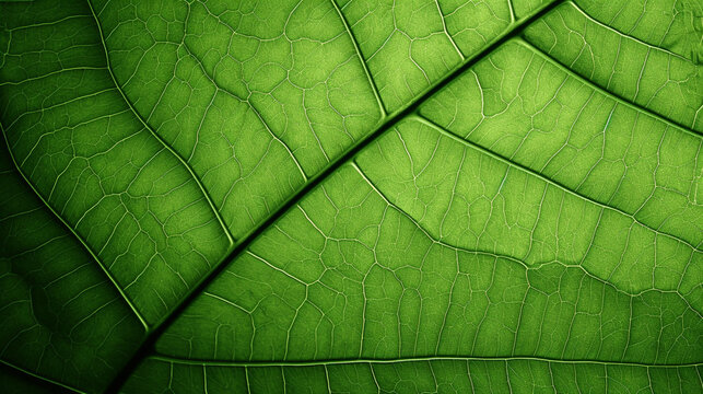 Beautiful macro image of green leaf, leaf texture background, Generative AI