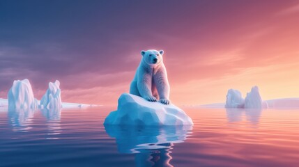 Polar bear above an iceberg in the arctic ocean