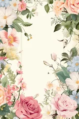 Behang Vintage Floral Card: A vintage-style card adorned with pastel flowers and lace.Generated with AI © nongluk w