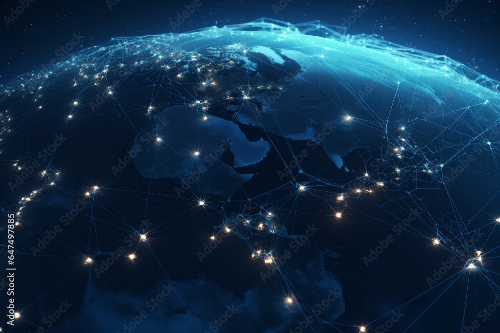 Poster global network in space: planet earth with connected lines background
