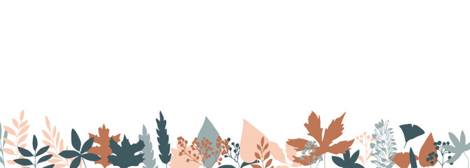 秋の植物ベクターイラスト。秋の紅葉と木の実の背景セット。可愛い落ち葉のベクターイラスト。Autumn plants vector illustration. Autumn leaves and nuts background set. Cute falling leaves vector illustration.
