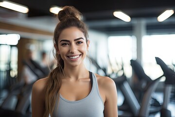 Fototapeta premium Portrait of healthy sporty woman in the fitness gym