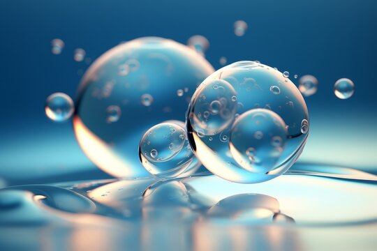 Sparkling Water Droplets on Vibrant Blue Background, High Definition Wallpaper