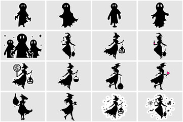 Silhouette of a halloween witch and ghost bundle