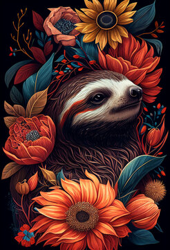 AI generated illustration sloths