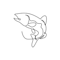 Salmon fish single line illustration template