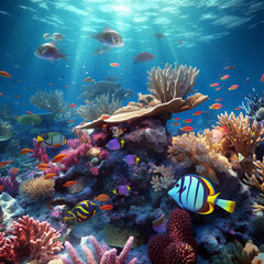 Fototapeta na wymiar various kinds of coral reef fish that are swimming in coral reefs