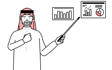 業績グラフを分析するすイスラムのシニア男性