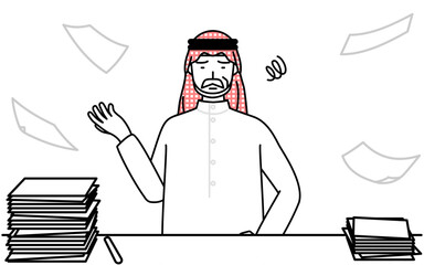 片付かない業務にうんざりするイスラムのシニア男性