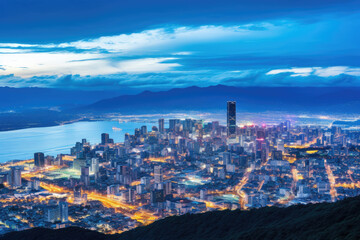 Obraz premium A stunning cityscape at night taken from a hilltop viewpoint