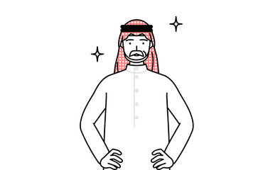 両手を腰に当てたイスラムのシニア男性