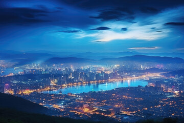 Obraz premium A stunning cityscape at night from a scenic hilltop viewpoint
