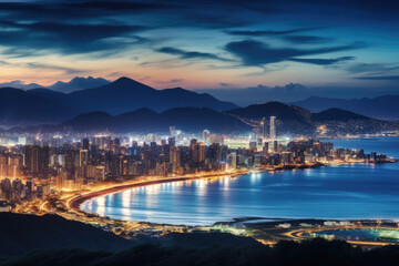 Fototapeta premium A bustling city skyline by the waterfront