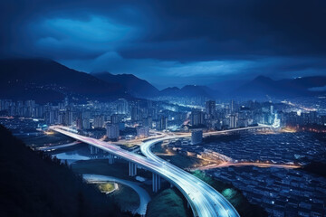 Fototapeta premium A cityscape illuminated at night