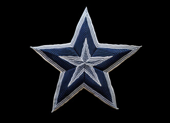 A blue and white star on a black background
