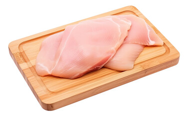 Chicken breast meat on cutting board isolated on transparent background