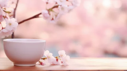 Foto op Canvas 桜の花と湯呑でゆっくり Cherry blossom and green tea. have a break © kyo