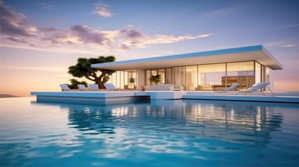 Modern luxury summer villa with swimming pool.