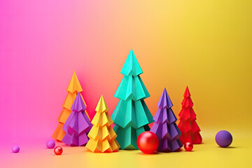 Card with christmas tree on red background