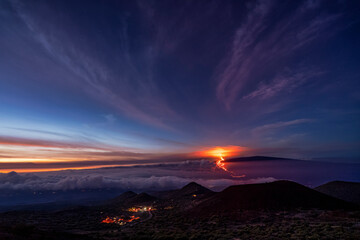 Stunning view of the 2022 eruption and lava flow of Mauna Loa Volcano, Big Island of Hawaii, USA
