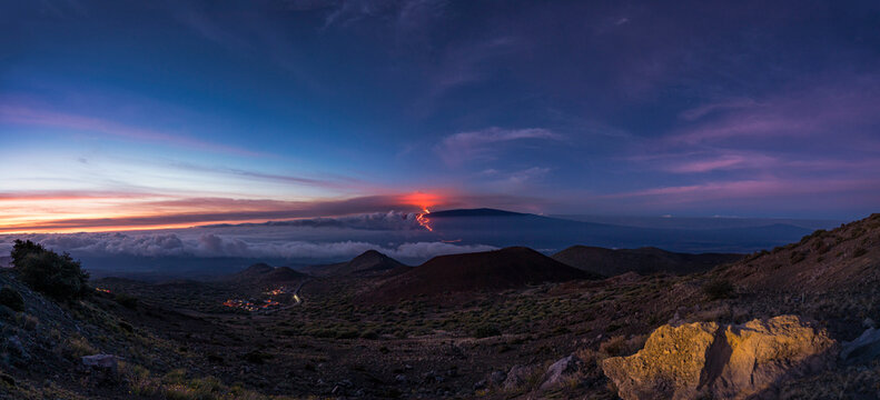 Stunning view of the 2022 eruption and lava flow of Mauna Loa Volcano, Big Island of Hawaii, USA